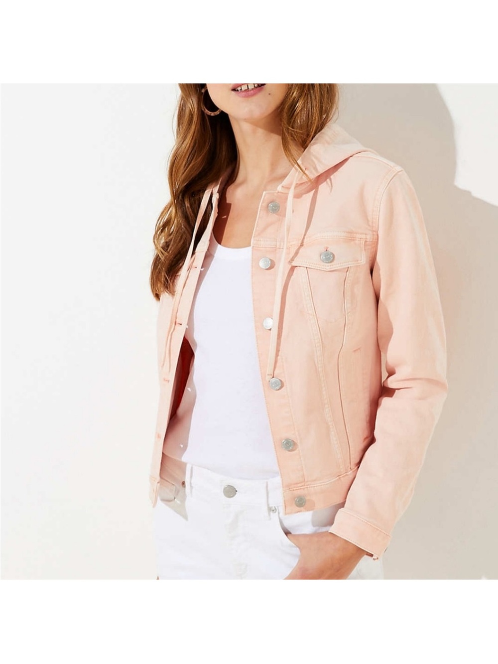 Loft Pink Denim Jacket with Hood size L